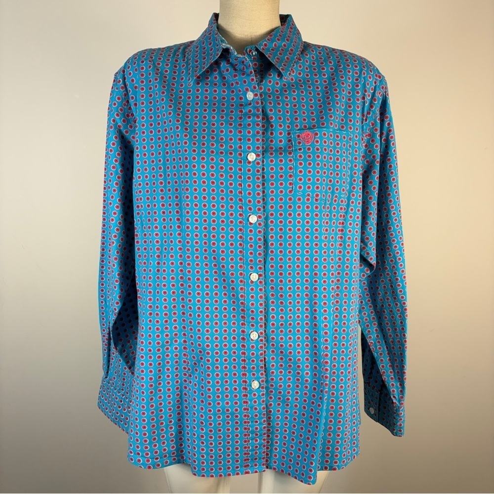 ❤️ Wrangler Vibrant Blue and Red Patterned Button Down Women’s Shirt XXL